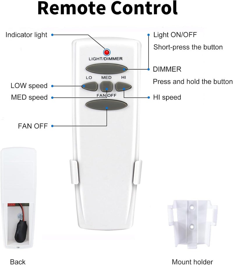 Humpptom Ceiling Fan Remote Control Kit, Universal Ceiling Fan Remote Control and Light Switch, Ceiling Fan Wall Switch UC9050T, Fan Remote Control Kit Compatible with Hampton Bay Harbor Breeze Hunter - Image 4